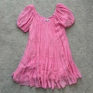 Rebecca Taylor Puff Sleeve Mini Dress Womens XS Pink Silk Blend Coquette Fairy